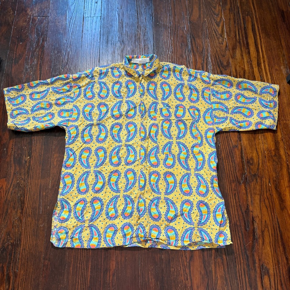 Vintage 80s 90s Unionbay Shirt Mens M‎ Abstract Paisley Graphic Button Up Boxy
